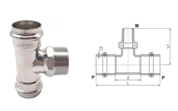 Tee with male threaded end